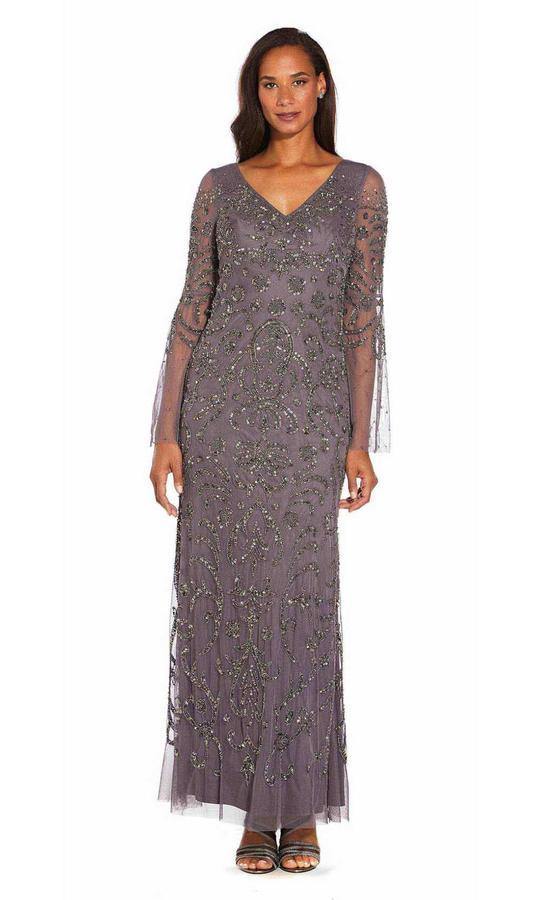 Adrianna Papell  Long Formal Mesh Dress AP1E206204 - The Dress Outlet