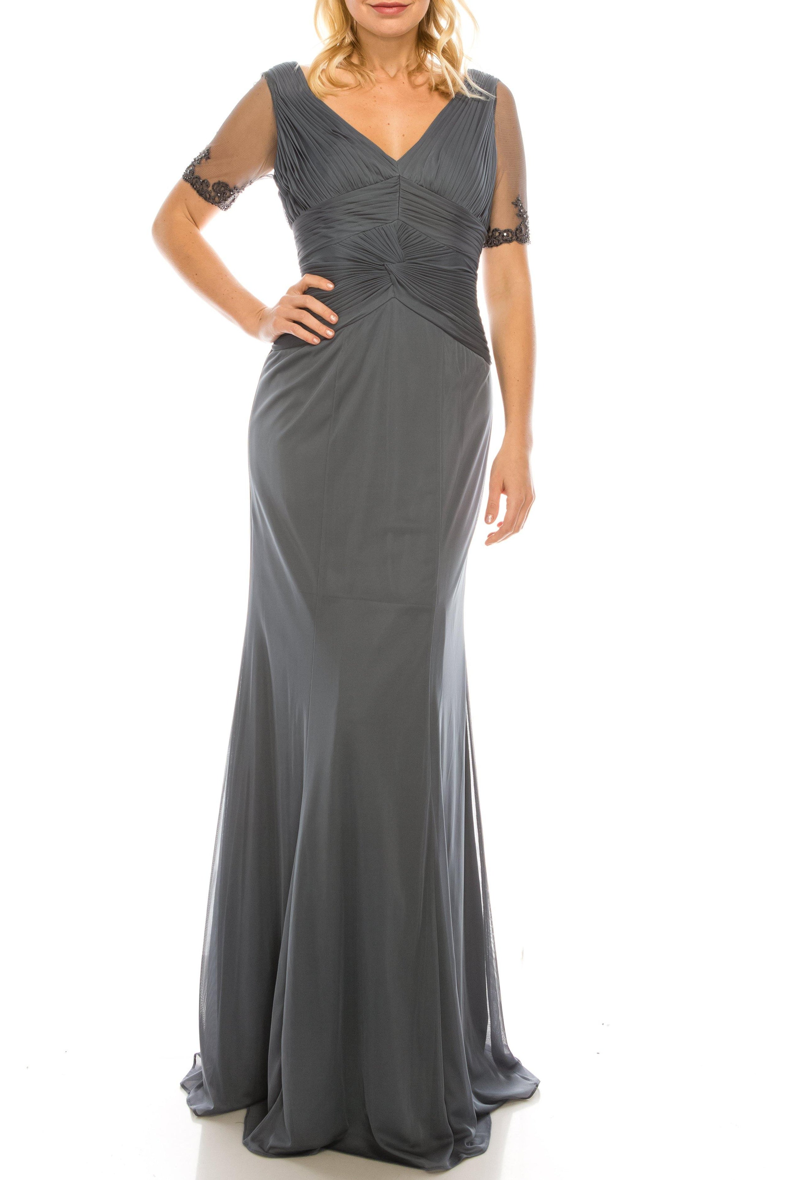 Adrianna Papell Long Formal Pleated Evening Dress - The Dress Outlet