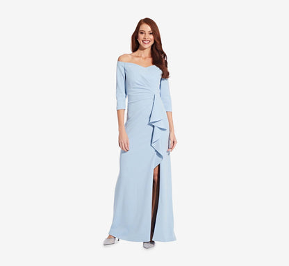 Adrianna Papell Long Off Shoulder Dress AP1E207024 - The Dress Outlet