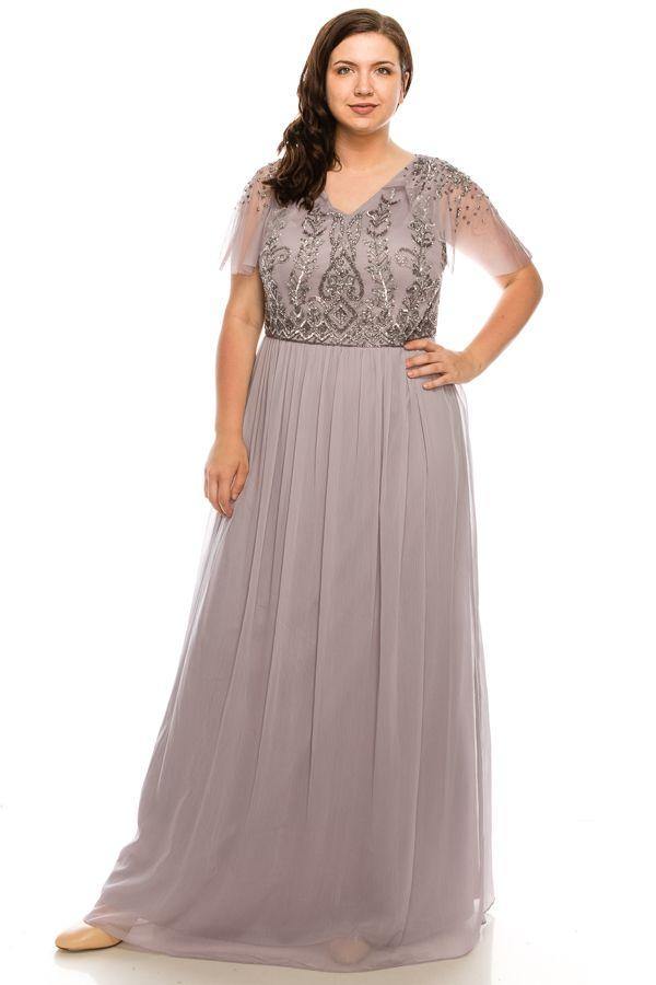 Adrianna Papell Plus Size Long Dress AP1E203734W - The Dress Outlet