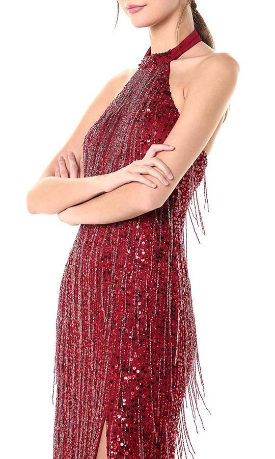 Cranberry Adrianna Papell AP1E206152 Short Halter Sequins Gown for 237.95 The Dress Outlet