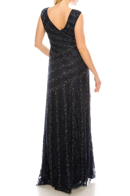 Aidan Mattox Long Cap Sleeve Formal Gown 054471850 - The Dress Outlet
