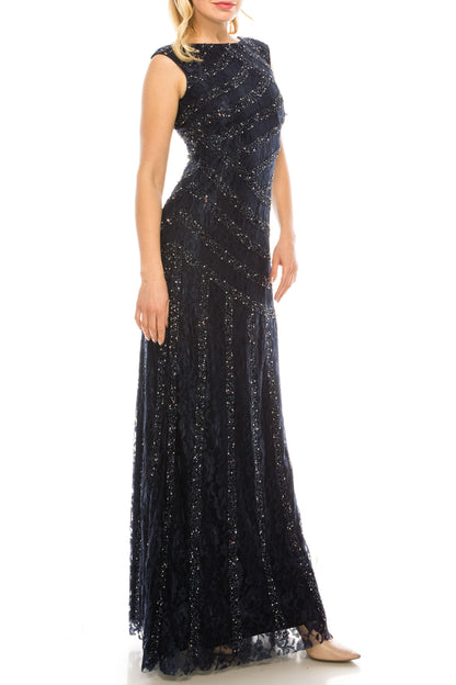 Aidan Mattox Long Cap Sleeve Formal Gown 054471850 - The Dress Outlet