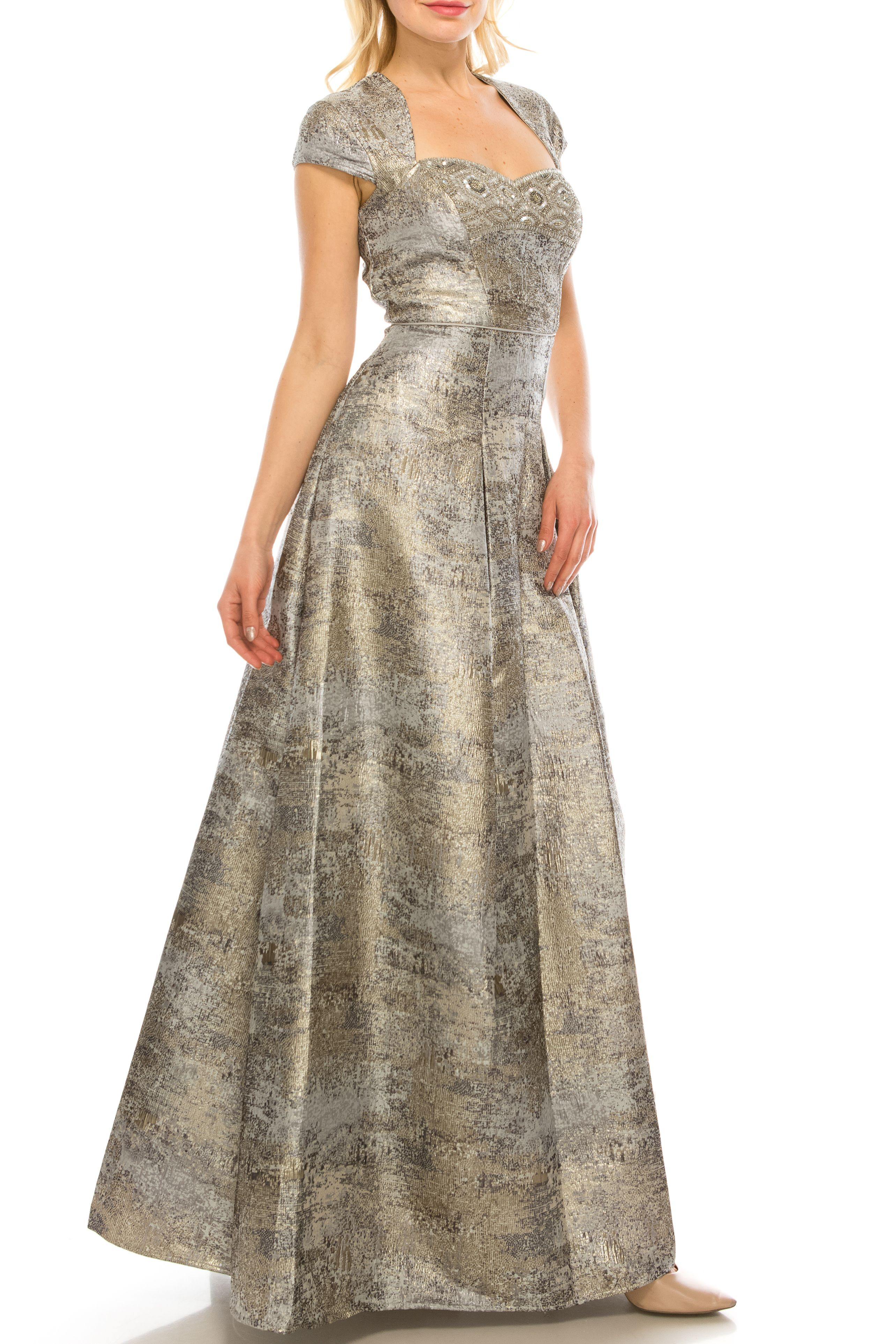 Aidan Mattox Cap-Sleeve Jacquard Gown w/ Beaded Detail, Purple, Women's, 8 Aidan Mattox Cap-Sleeve Jacquard Gown w/ Beaded Detail, Purple, Women's, 8