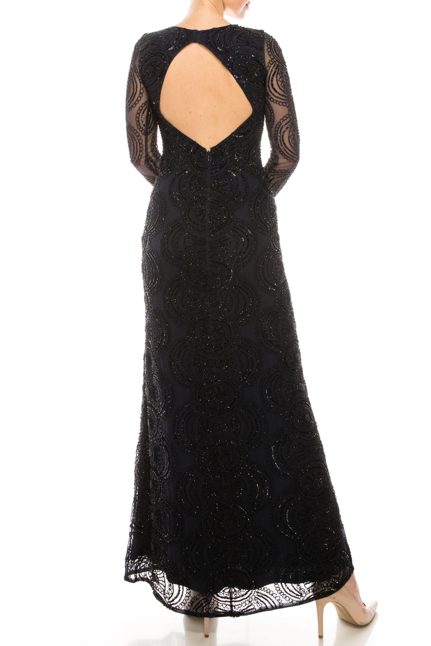 Aidan Mattox Long Formal Beaded Mesh Gown MD1E201413 - The Dress Outlet