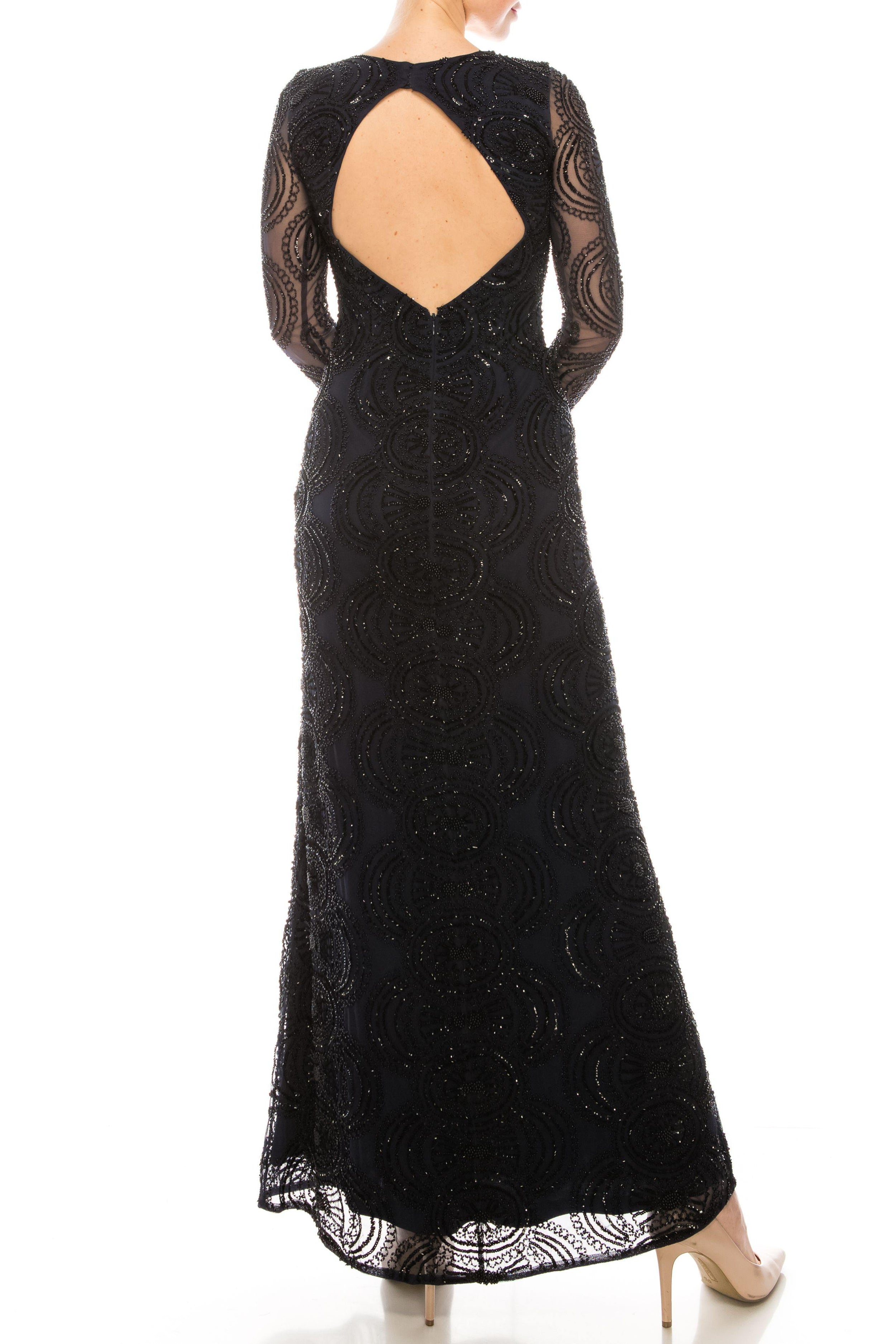Aidan Mattox Long Formal Beaded Mesh Gown MD1E201413 - The Dress Outlet