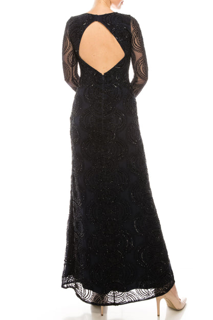 Aidan Mattox Long Formal Beaded Mesh Gown MD1E201413 - The Dress Outlet
