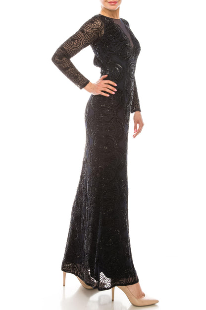 Aidan Mattox Long Formal Beaded Mesh Gown MD1E201413 - The Dress Outlet