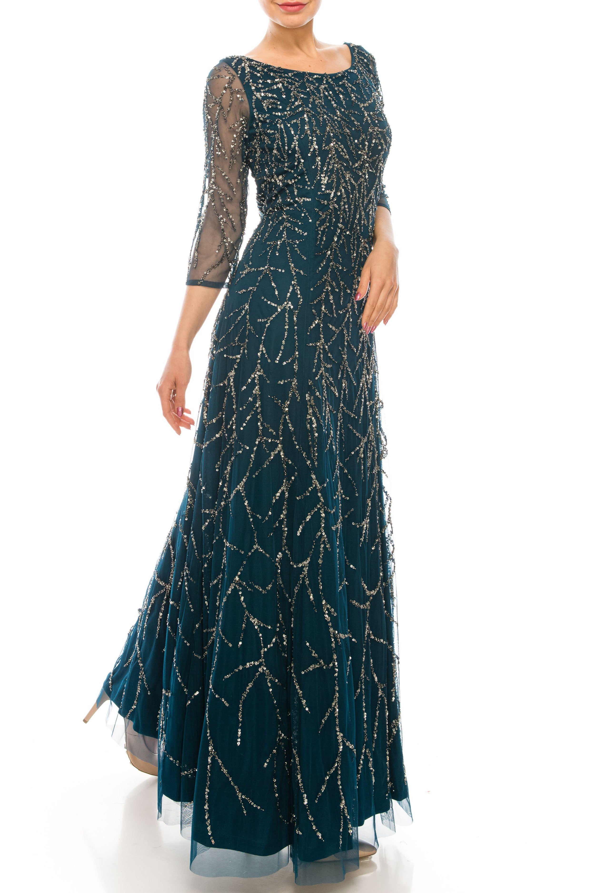 Aidan Mattox Long Formal 3/4 Sleeve Dress MD1E204628 - The Dress Outlet