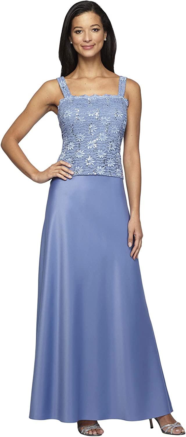 Antique Blue Alex Evenings AE2121198 Long Mother of the Bride Dress for