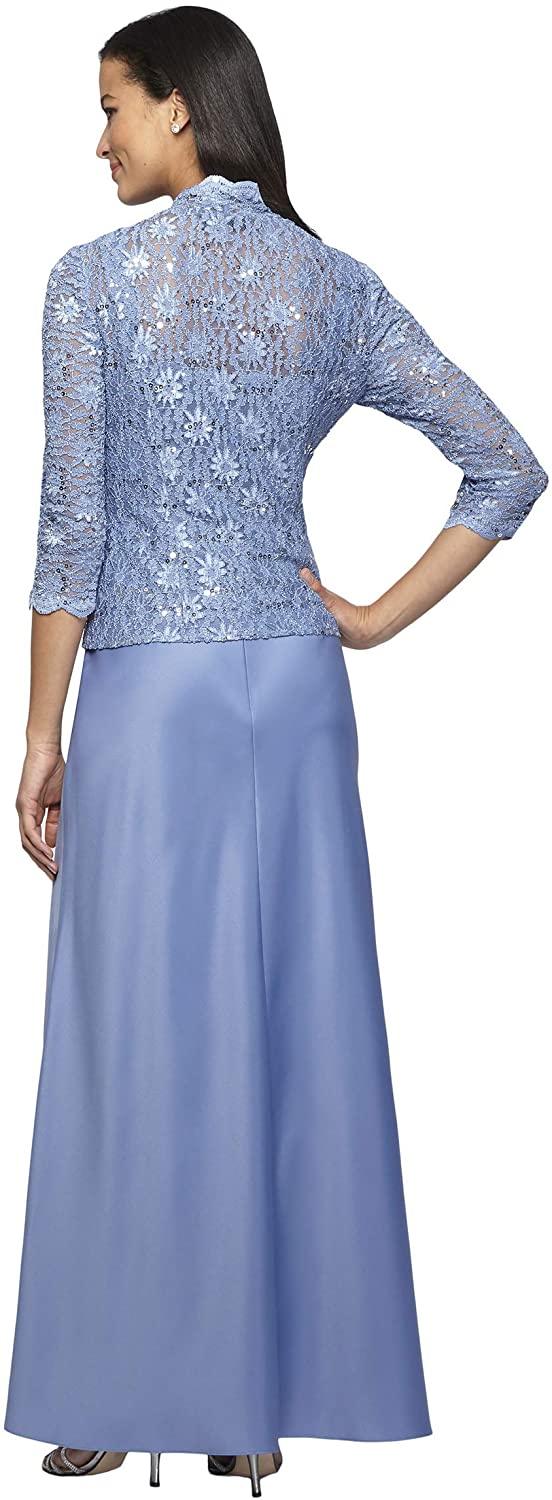 Antique Blue Alex Evenings AE2121198 Long Mother of the Bride Dress