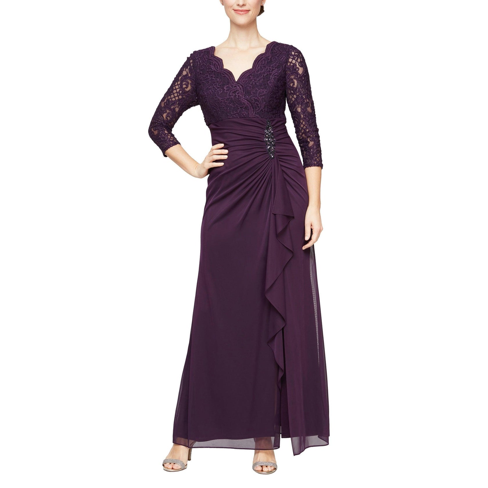 Eggplant Alex Evenings AE81122469 Long Mother of the Bride Dress for