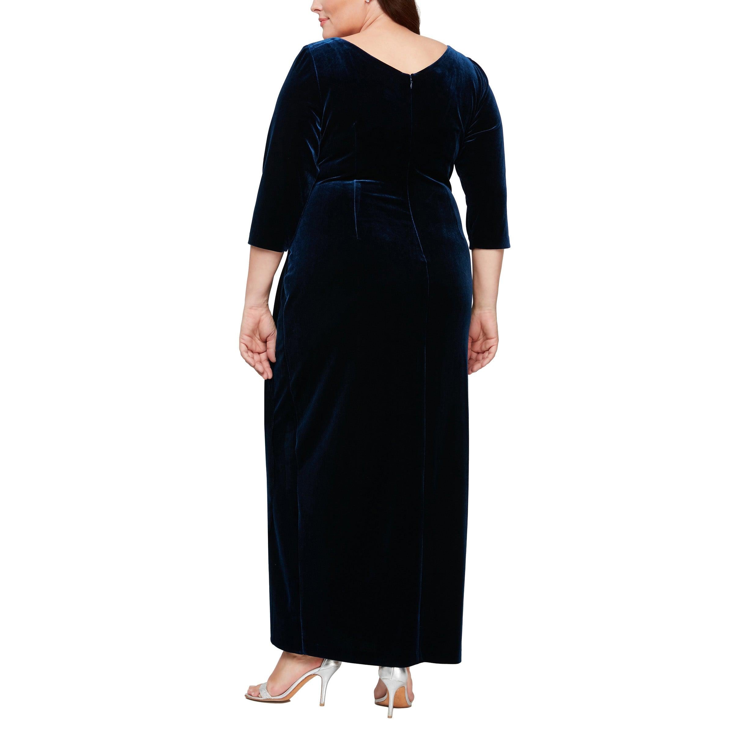 knee length dresses for ladies Alex Evenings Plus Womens Velvet Maxi Evening Dress, Imperial