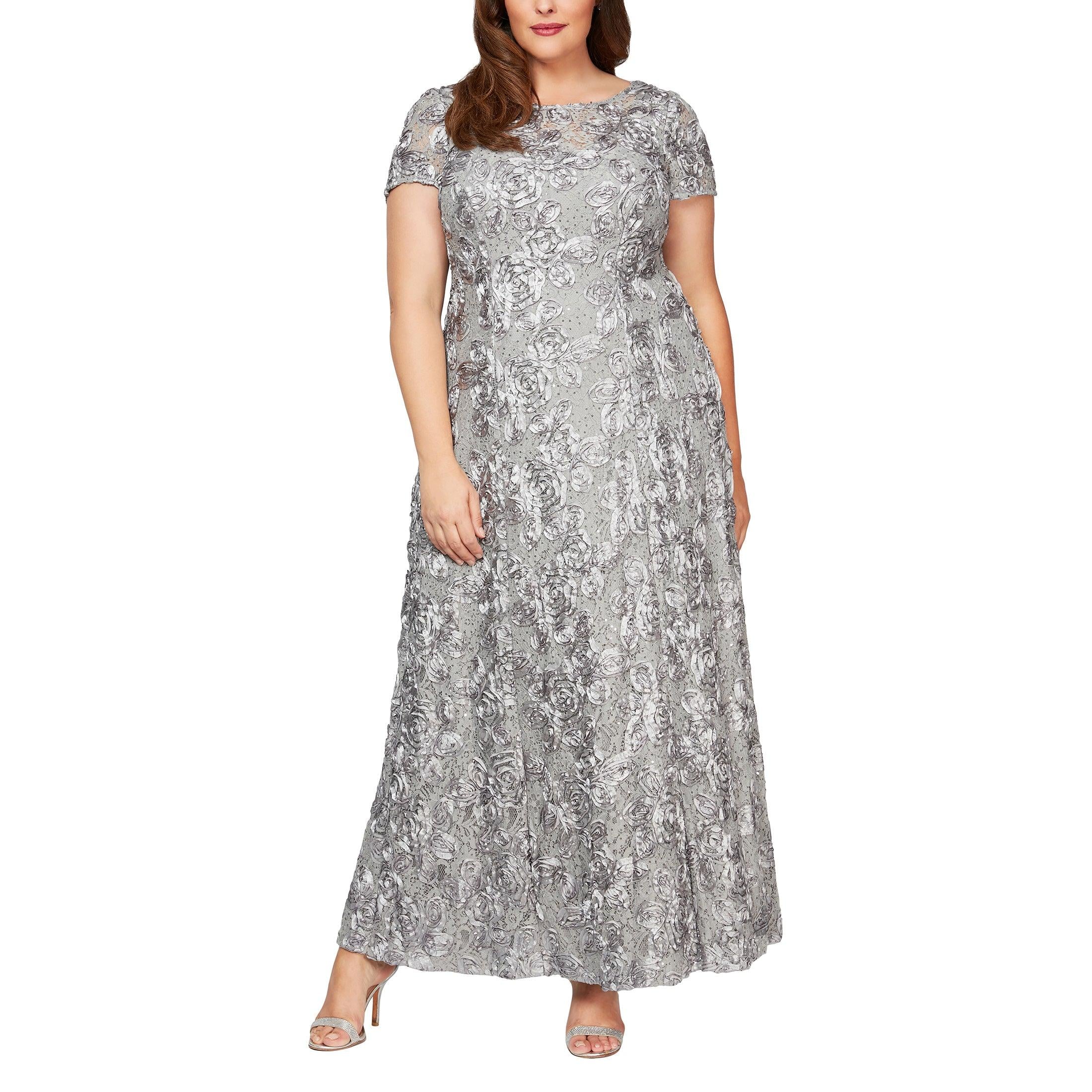 Alex Evenings Plus Size 3/4 Sleeve Crew Neck Overlay Skirt Sequin Lace  Empire Waist Gown | Dillard's