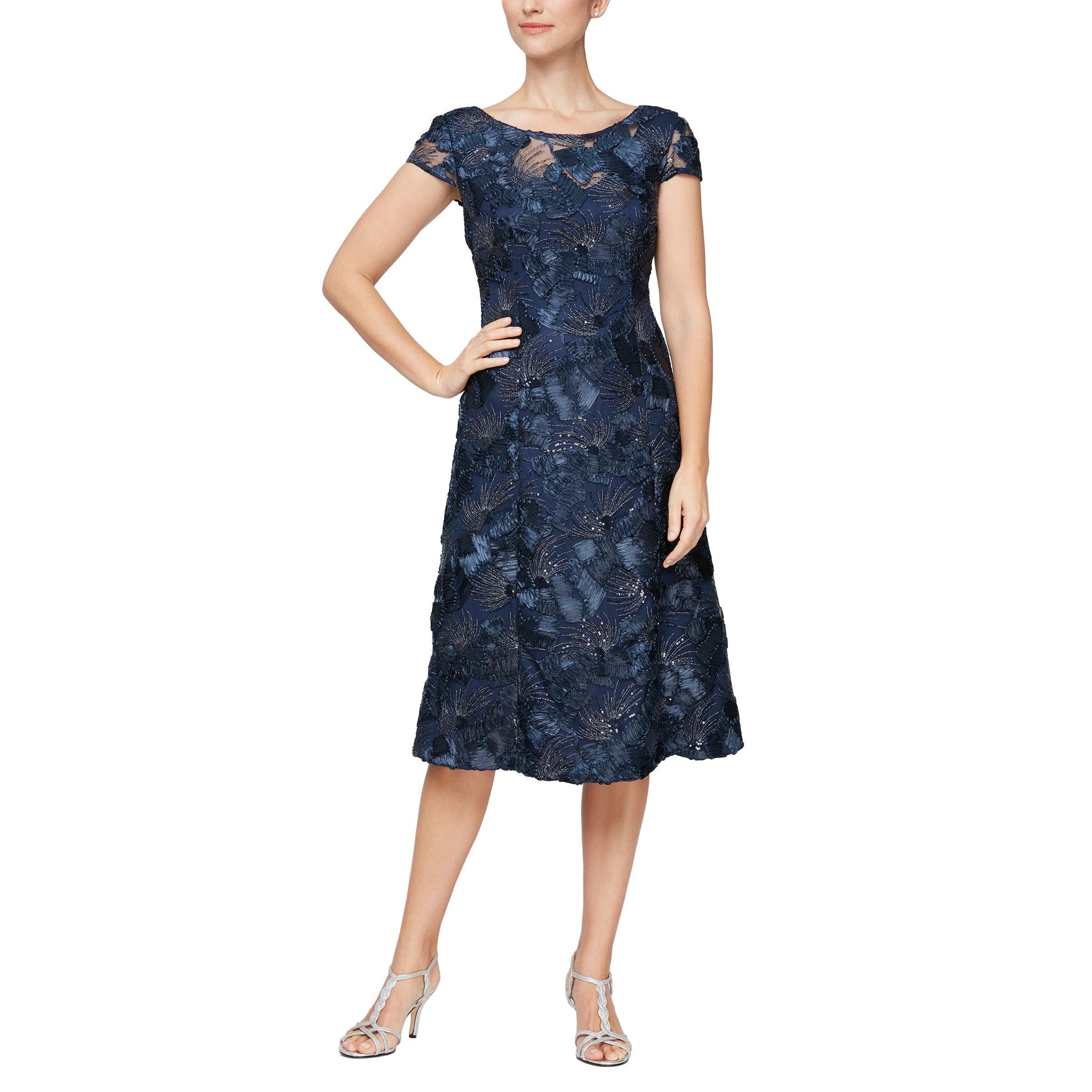 Champagne Alex Evenings AE81122331 Short Cap Sleeve Formal Dress