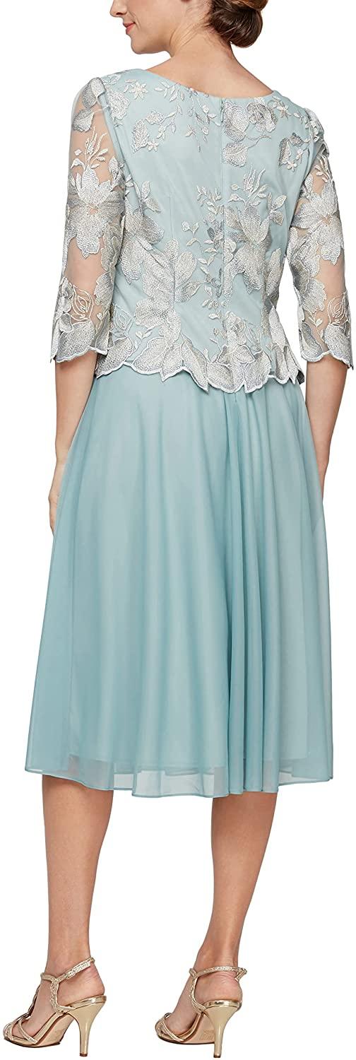 Ice Sage Alex Evenings AE81122420 Tea Length Formal Dress Sale for $45