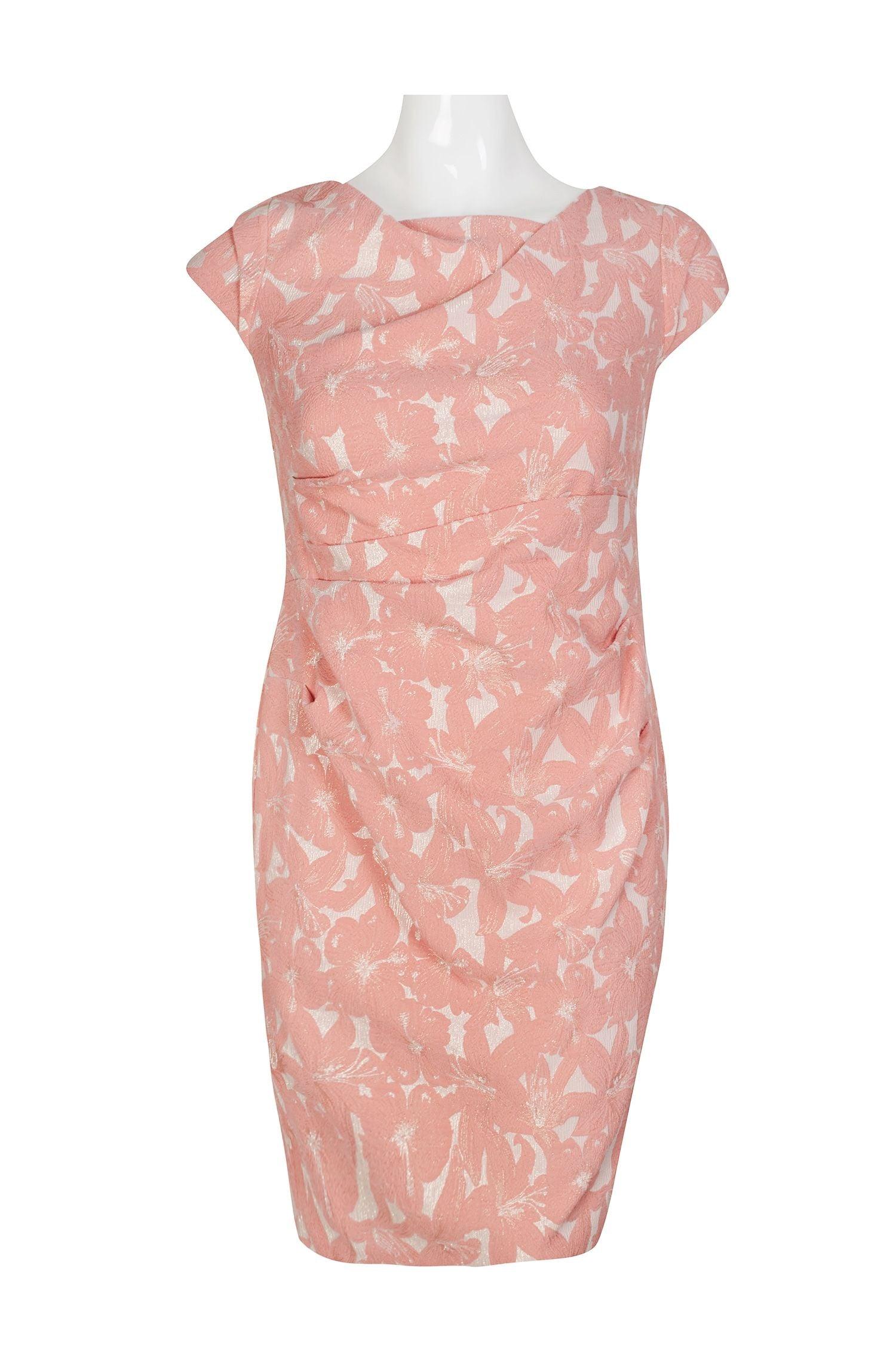 LIGHT CORAL Adrianna Papell AP1D104091 W Cap Sleeve Short Floral Metallic Jacquard for 109.99 The Dress Outlet