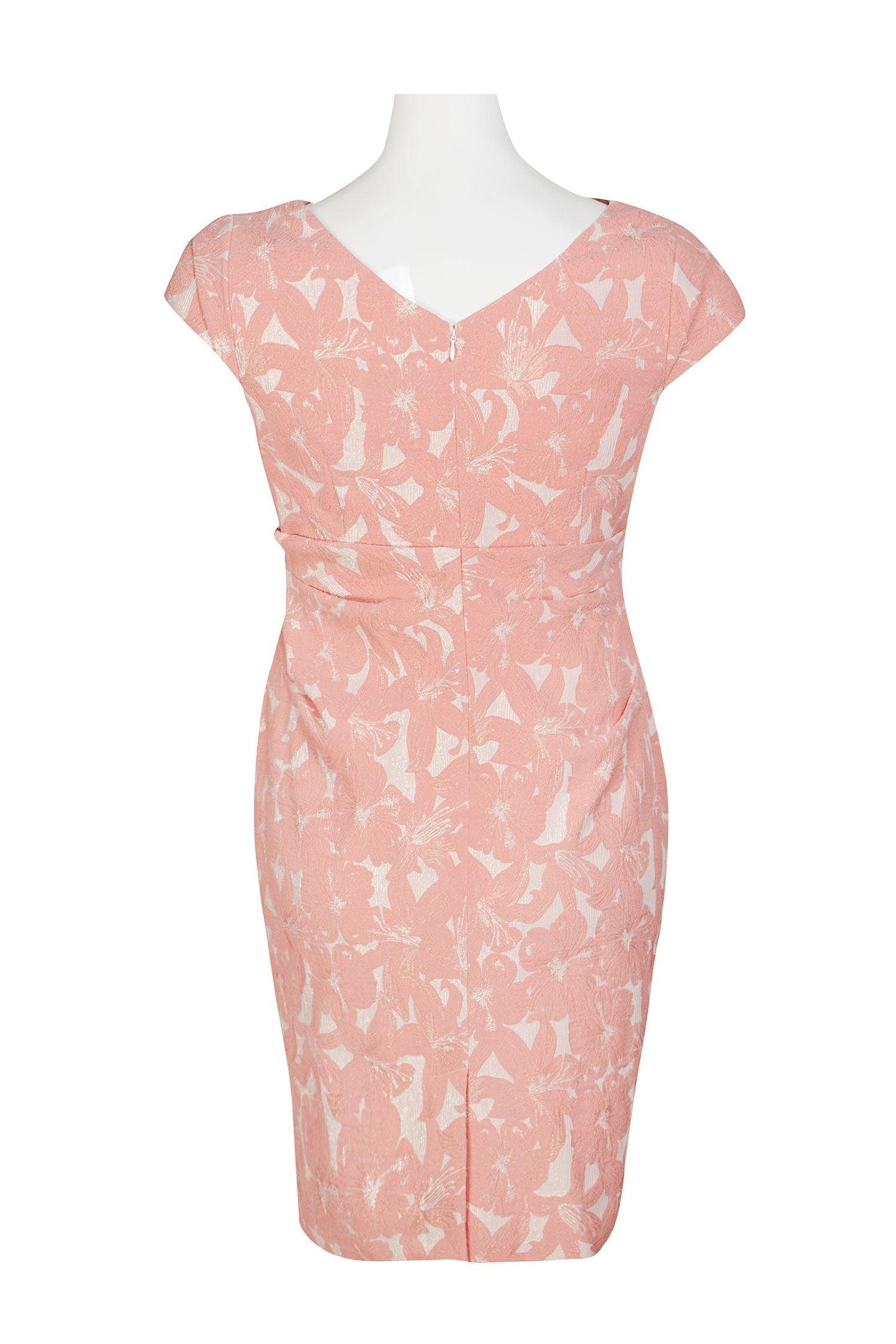 Adrianna Papell AP1D104091 W Cap Sleeve Short Floral Metallic Jacquard Dress
