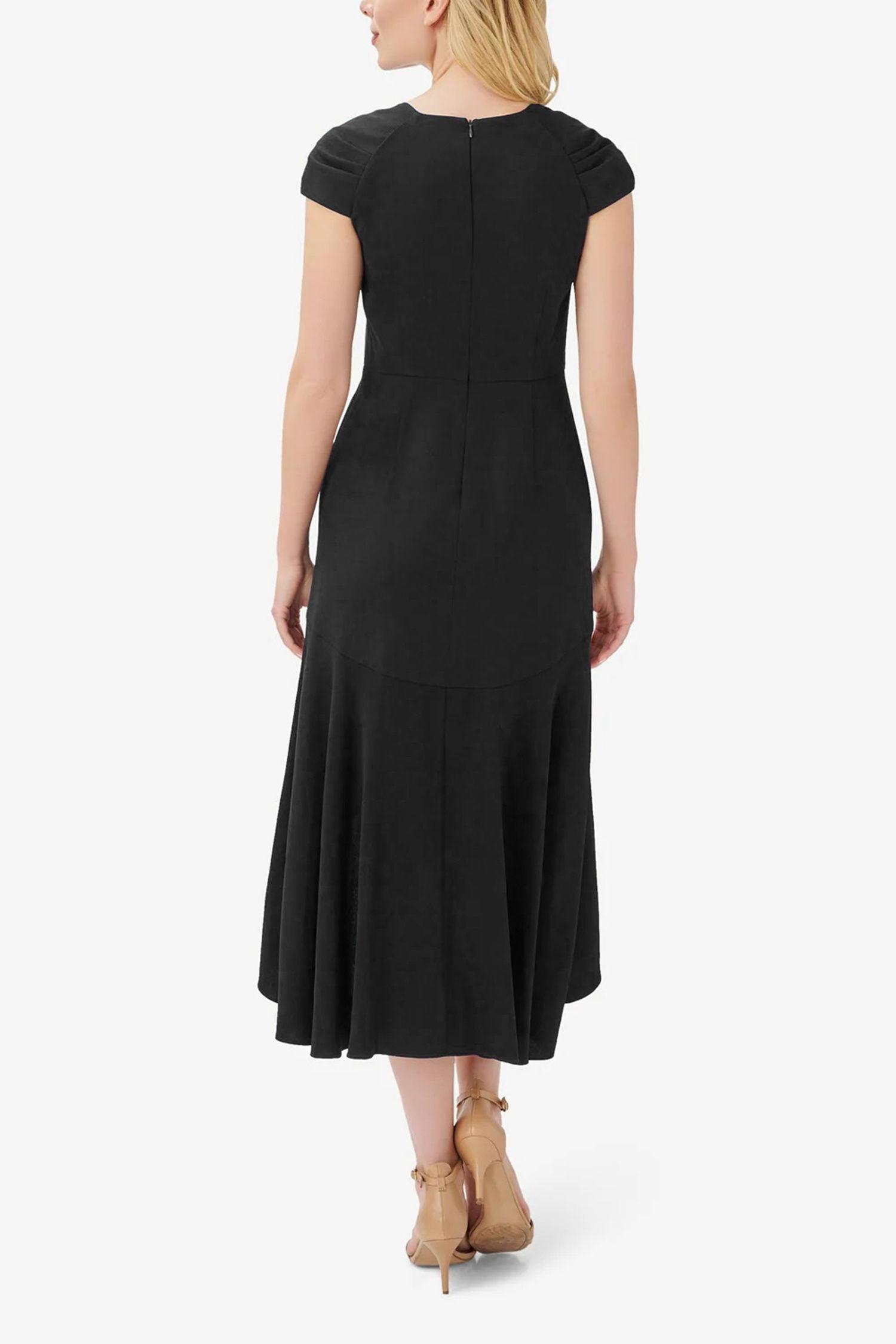 Adrianna Papell AP1D104395 Cap Sleeve Fit Flare Solid High Low Hem Crepe Dress