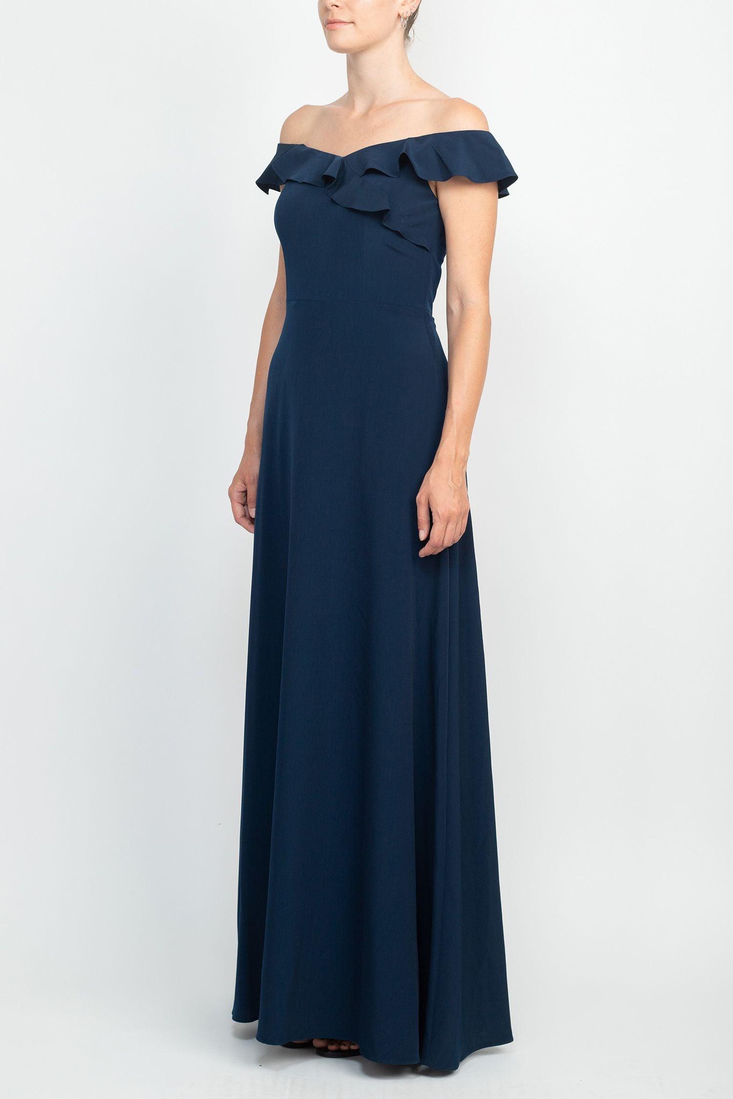 Adrianna Papell AP1E208290 Off Shoulder Ruffled  Solid Formal Dress