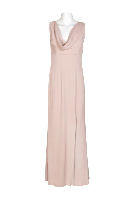 Formal Dresses Cowl Neck Sleeveless Crossed Back Slit Formal Crepe Dress Blush