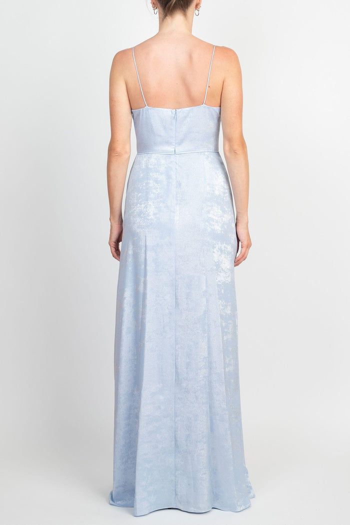 Formal Dresses Sleeveless Slit Front Gathered Formal Metallic Crepe Dress SKY BLUE