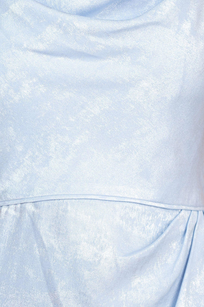 Formal Dresses Sleeveless Slit Front Gathered Formal Metallic Crepe Dress SKY BLUE