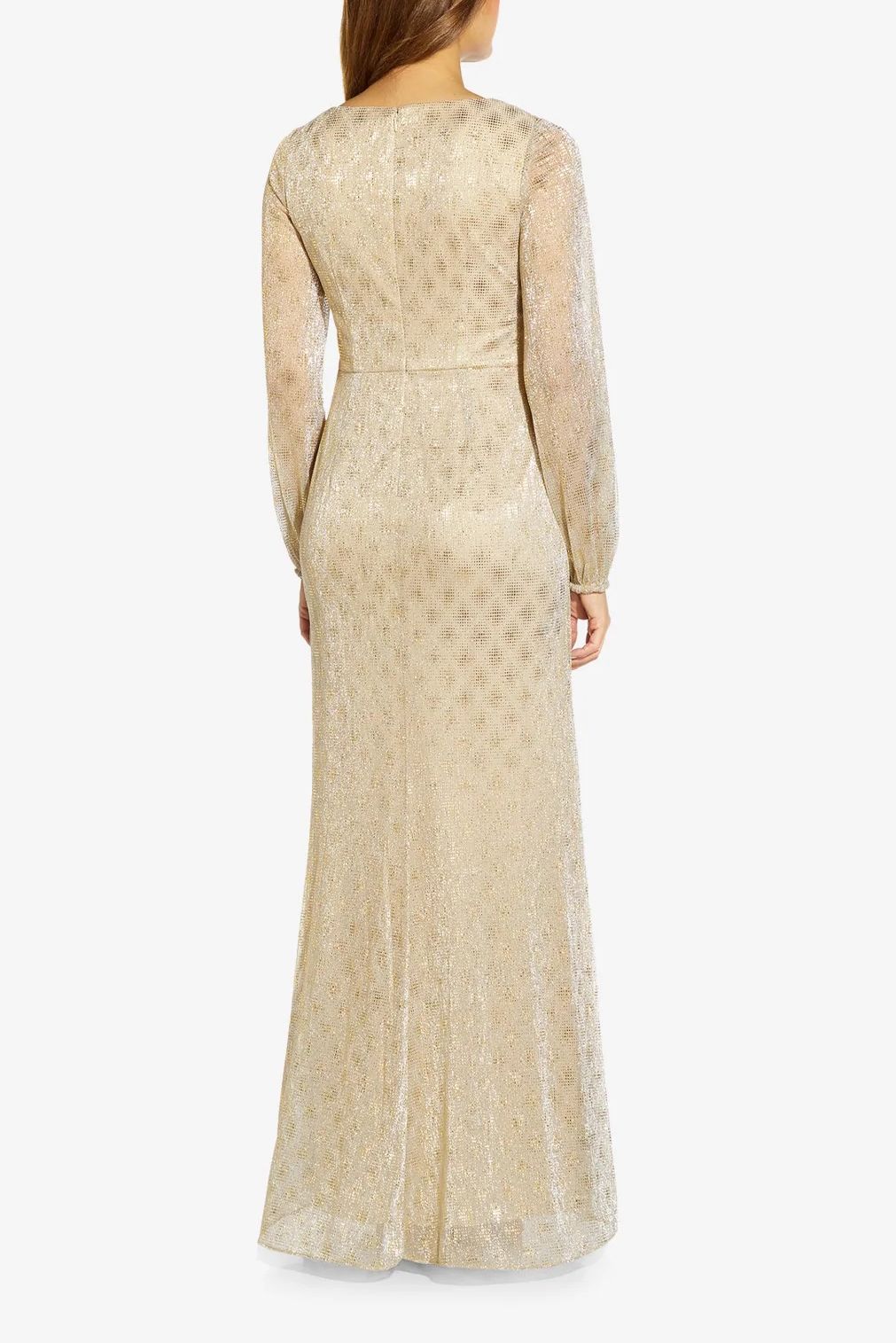 Adrianna Papell AP1E209111 V- Neck Bishop Long Sleeves Formal Long Dress