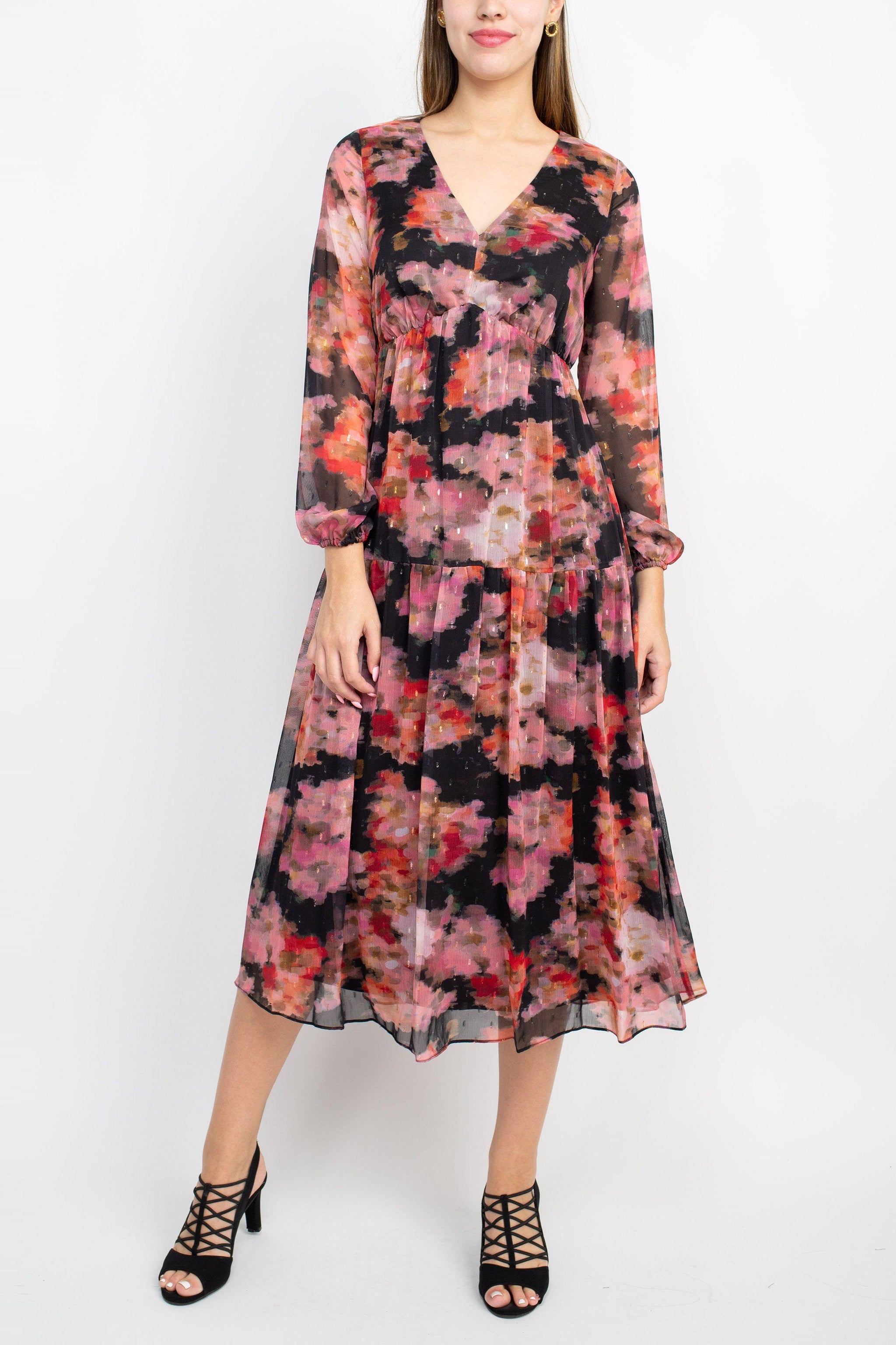 PINK Adrianna Papell AP1E209660 Long Sleeve Floral Chiffon Dress for ...