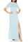 Formal Dresses Short Sleeves Back Fomal with  Slit Long Dress BLUE MIST