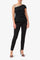 Pant Suit Boat Neck Short Sleeves Back Zipper Crepe Top BLACK