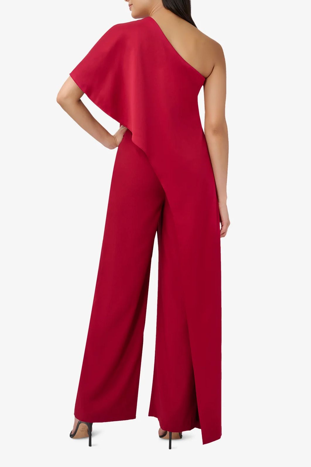Adrianna Papell AP1E210091 Asymmetric Short Sleeve Formal Wide Leg Jumpsuit