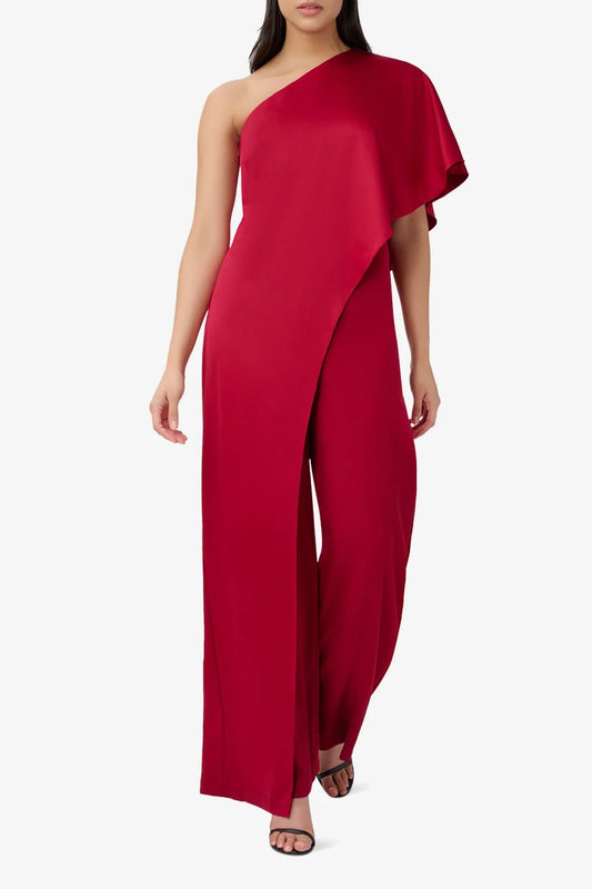 Pant Suit Asymmetric Short Sleeve Formal Wide Leg Jumpsuit MATADOR RED