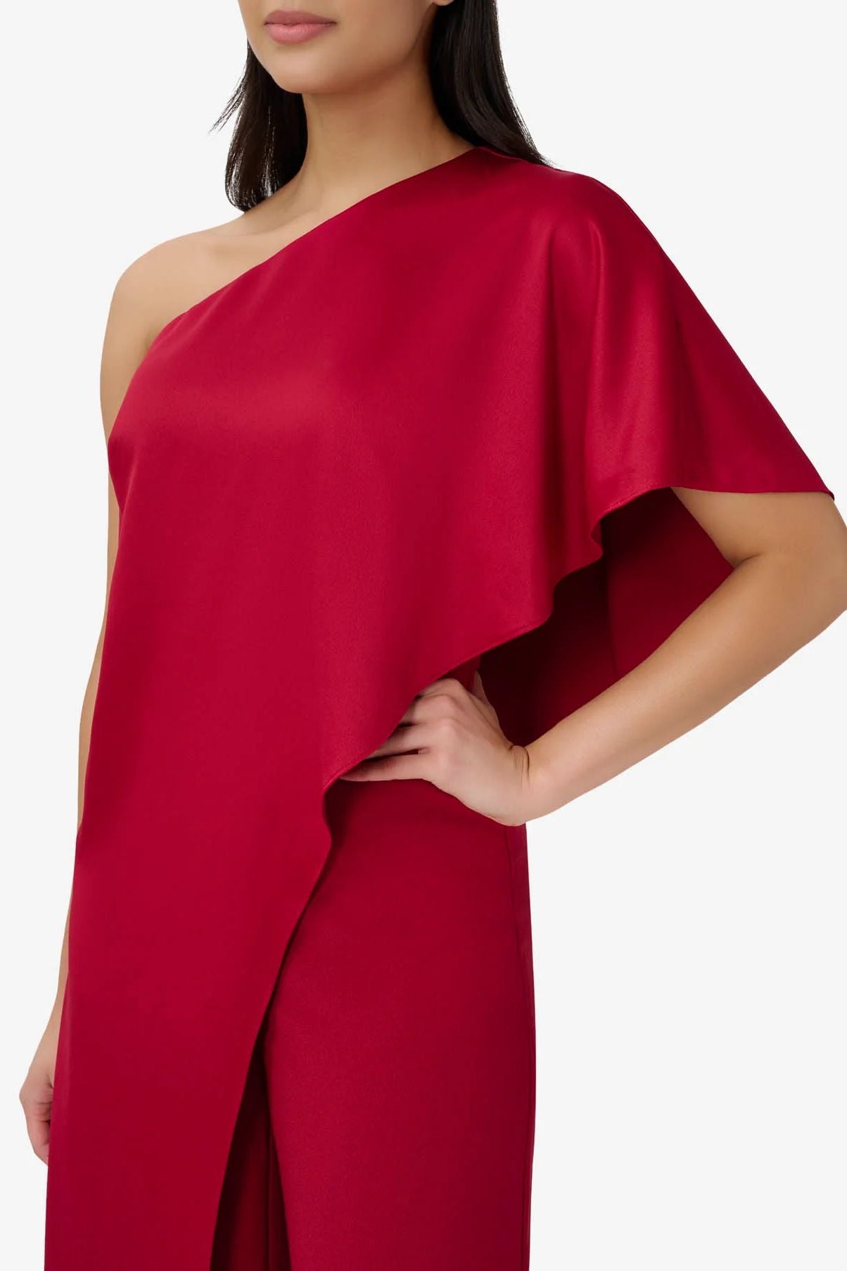 Adrianna Papell AP1E210091 Asymmetric Short Sleeve Formal Wide Leg Jumpsuit