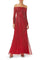 Formal Dresses Off The Shoulder Long Sleeve Formal Long Beaded Dress CRANBERRY