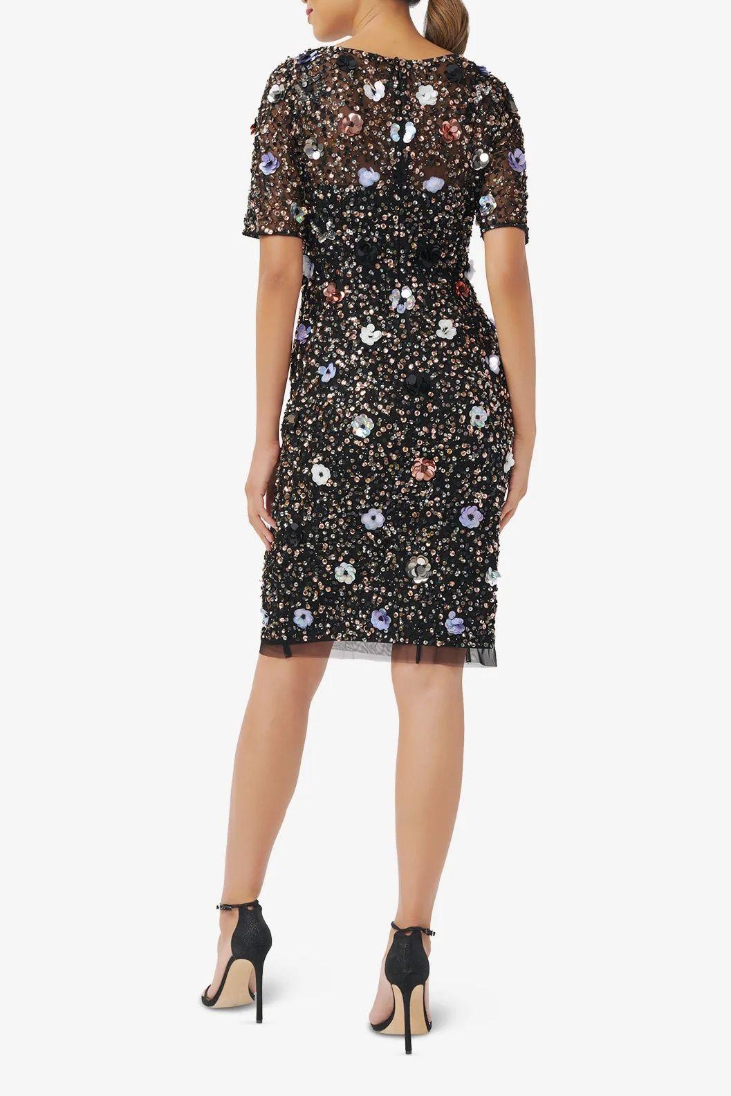 Cocktail Dresses Short Sleeves Short Beaded Dress BLACK GOLD