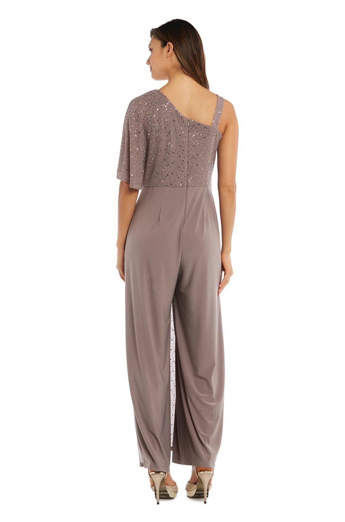 Asymmetric Jumpsuit with Sequined Overlay Sale - The Dress Outlet