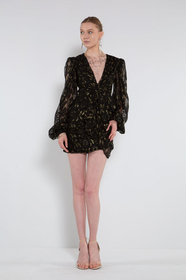 Short V Neck Long Sleeve Mini Dress