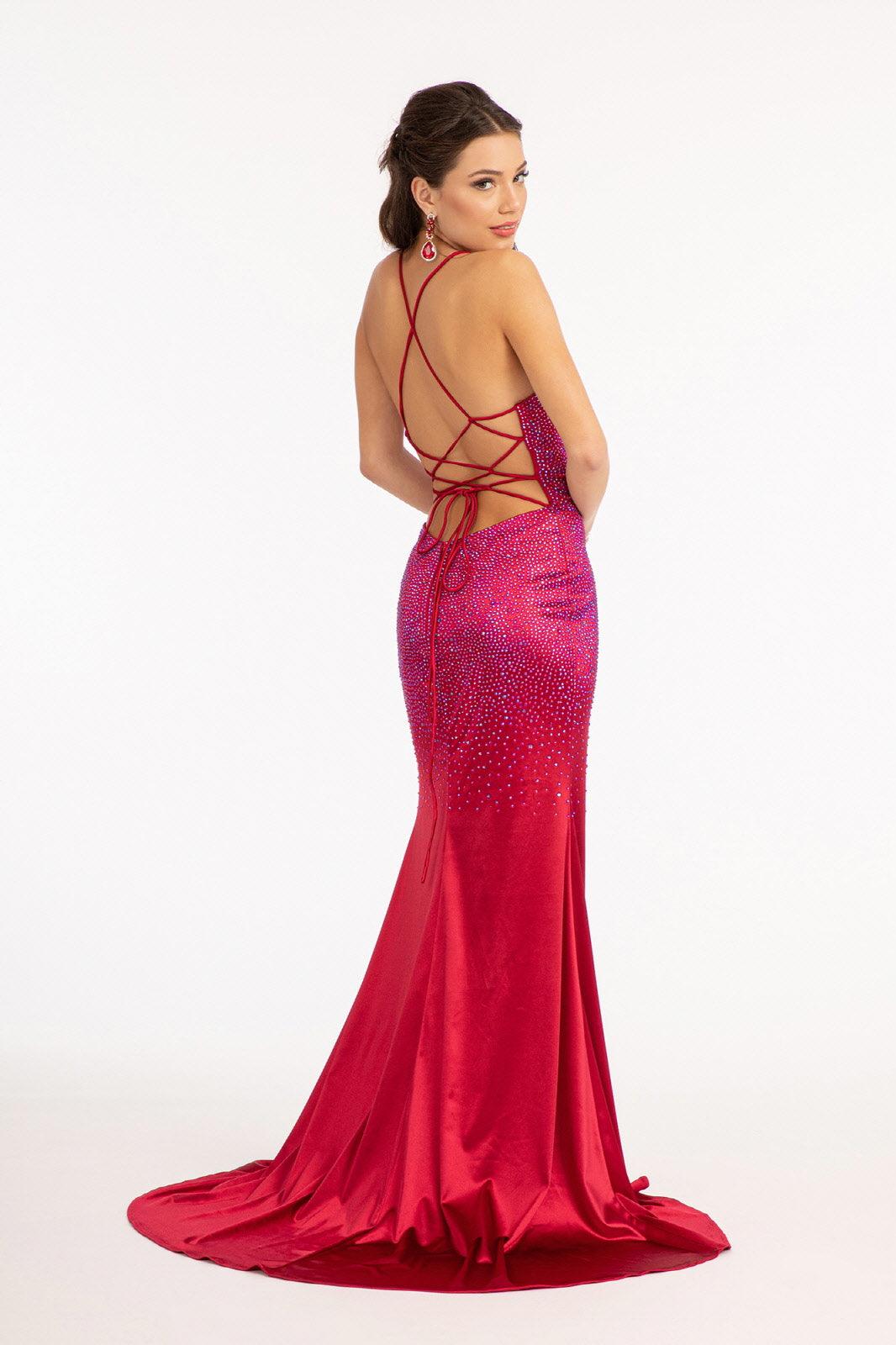 Beaded Long Satin Mermaid Prom Dress - The Dress Outlet