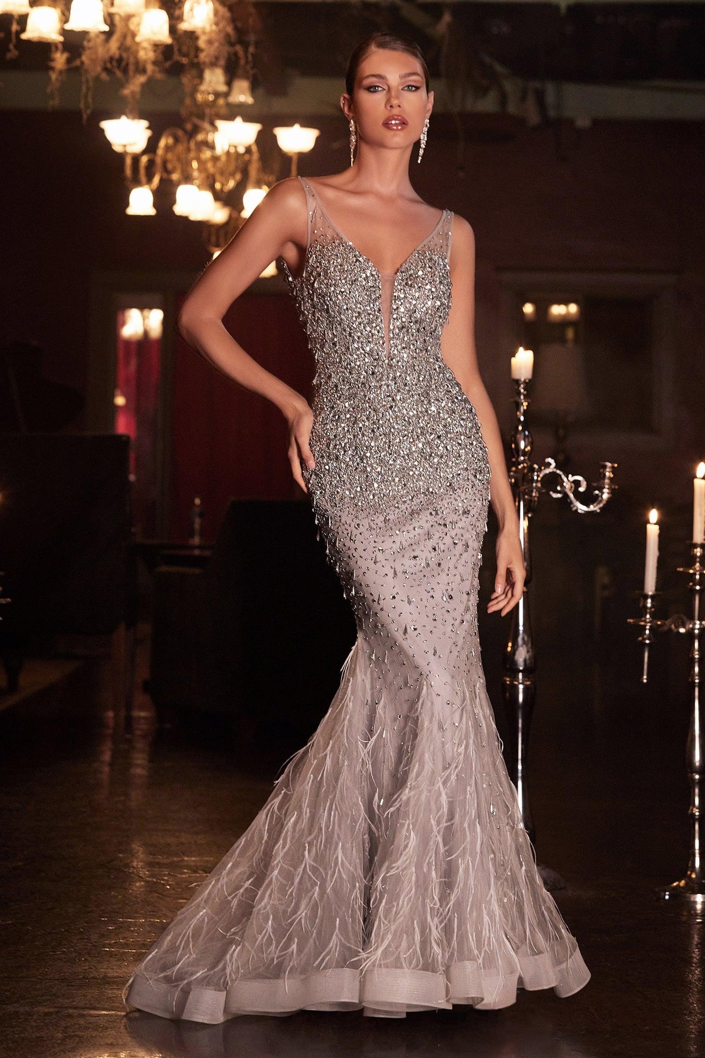 Beaded Sleeveless Long Prom Dress - The Dress Outlet