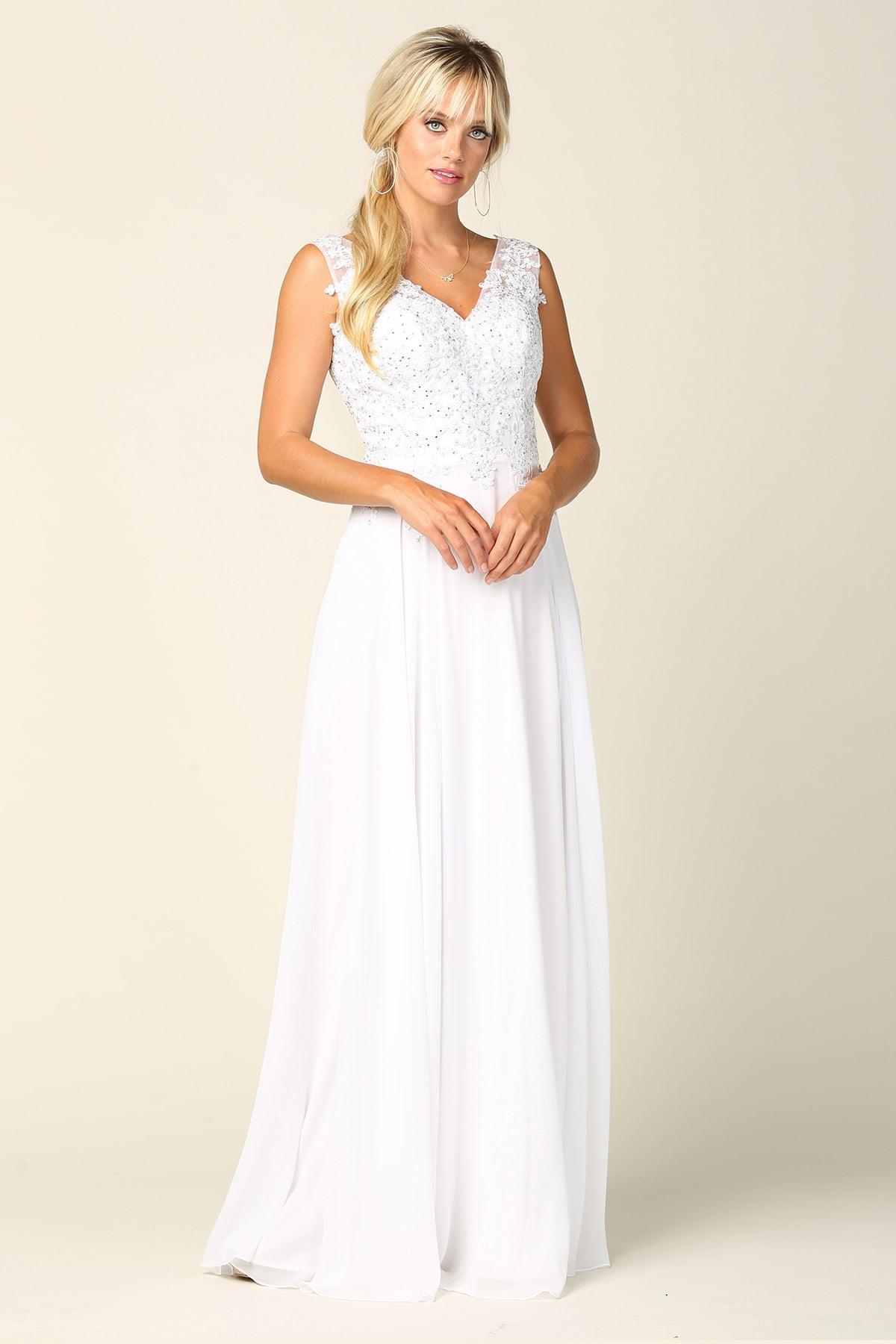 Bridal Gown Long Sleeveless Chiffon Wedding Dress - The Dress Outlet