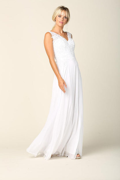Bridal Gown Long Sleeveless Chiffon Wedding Dress - The Dress Outlet