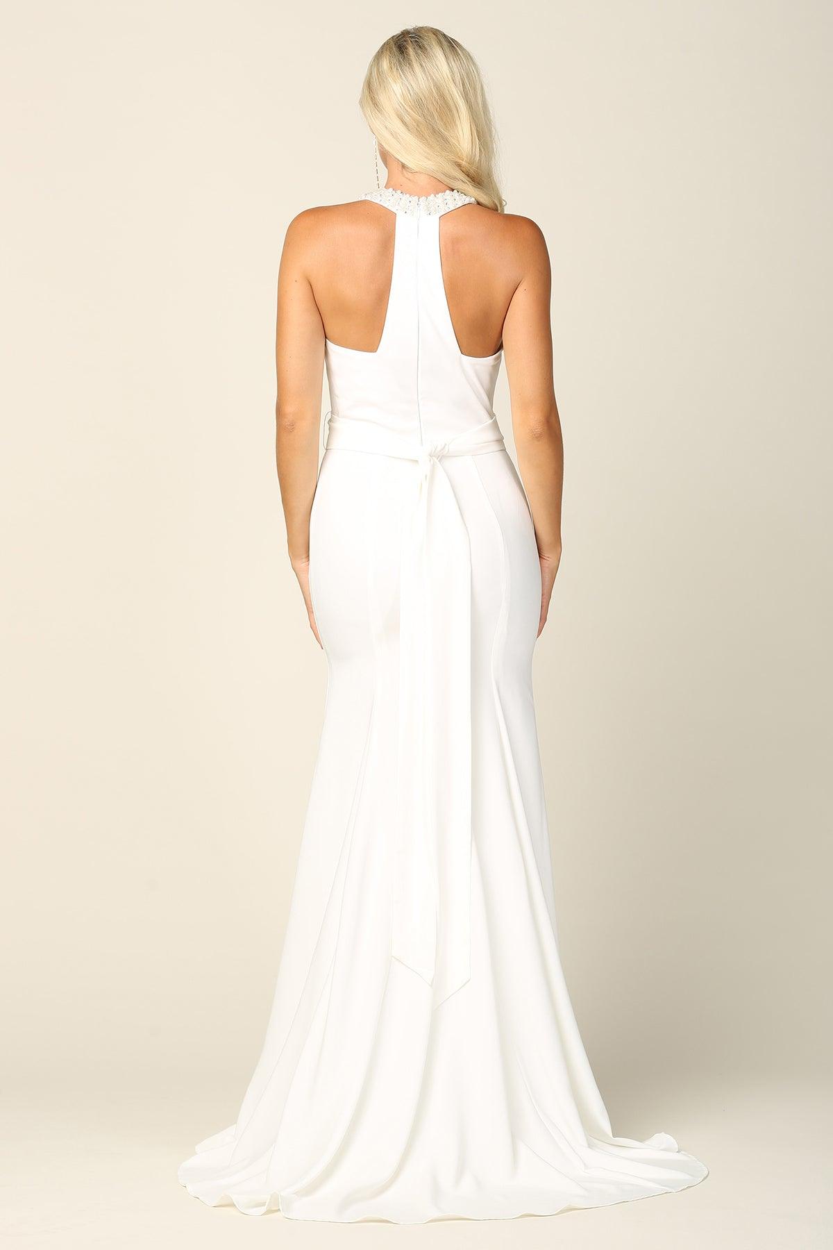 Bridal Long Beaded Halter Wedding Dress