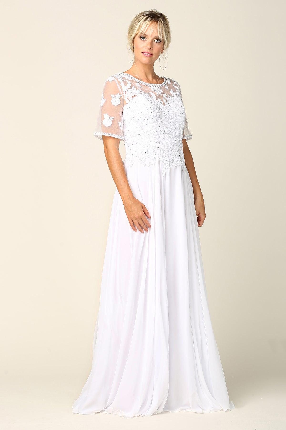 Bridal Long Gown Lace Applique Wedding Dress - The Dress Outlet