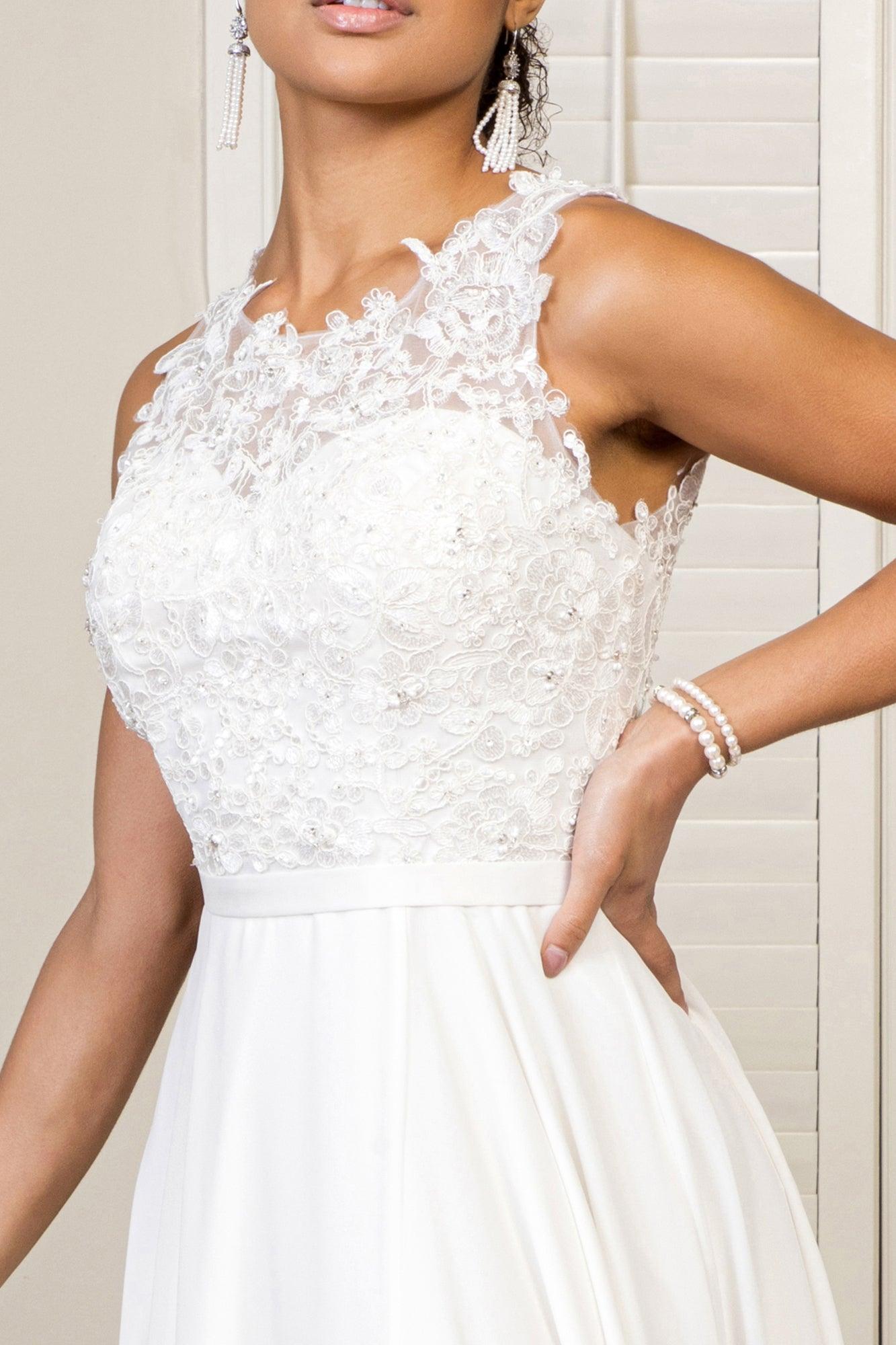 Bridal Long Sleeveless Chiffon Wedding Dress - The Dress Outlet