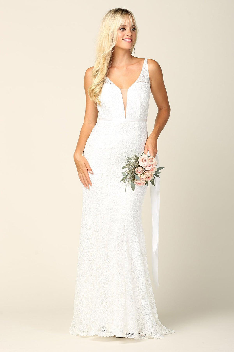 Bridal Long Sleeveless Lace Wedding Dress Sale - The Dress Outlet
