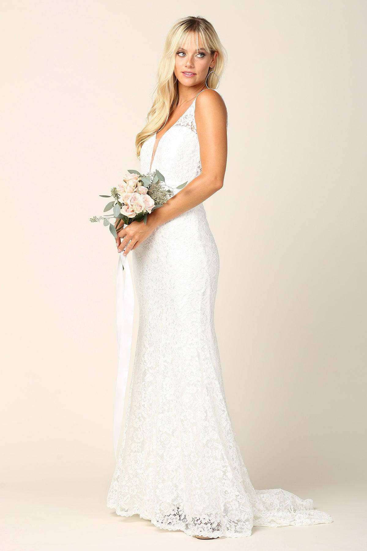 Bridal Long Sleeveless Lace Wedding Dress