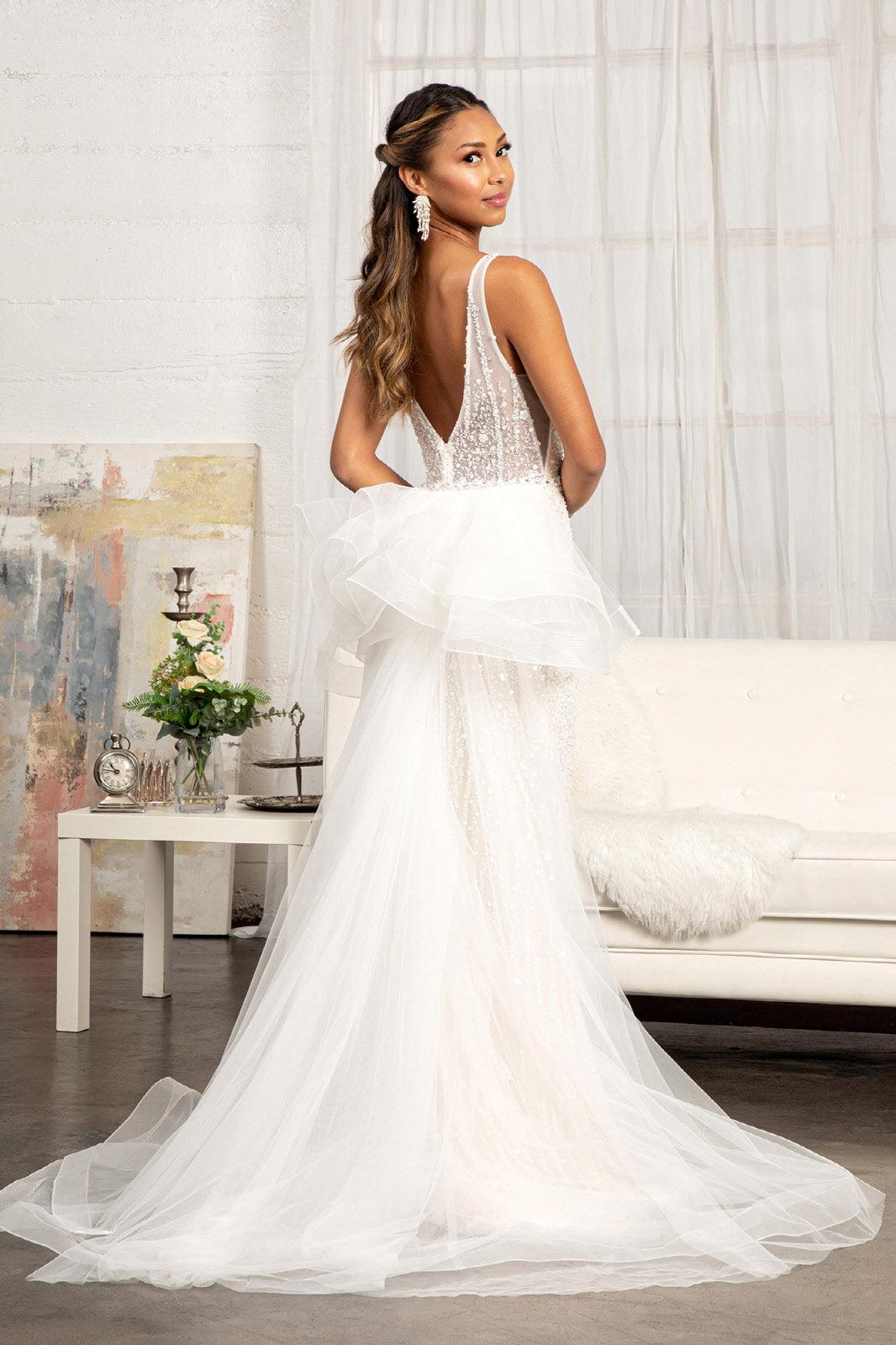 Bridal Long Sleeveless Mermaid Mesh Wedding Gown - The Dress Outlet