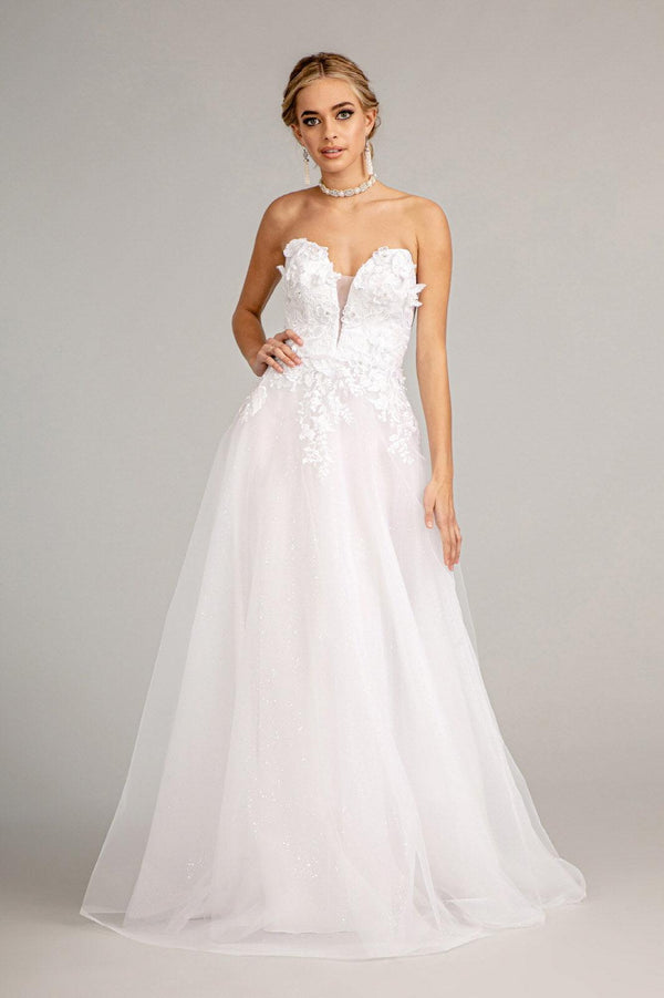 Bridal Long Strapless Mesh Wedding Dress