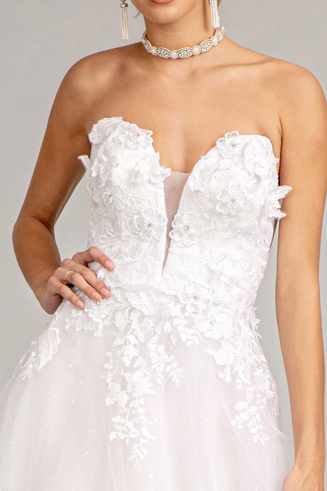 Bridal Long Strapless Mesh Wedding Dress - The Dress Outlet